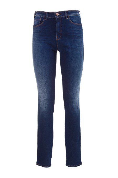 Shop EMPORIO ARMANI  Jeans: Emporio Armani jeans J18 vita alta e gamba skinny in denim Composizione: 77% Cotone 10% Lyocell 9% Elastomultiestere 4% Elastan.
Slim fit.
Vita con passanti.
Cinque tasche.
Gamba skinny.
Chiusura con zip e bottone.
Impunture tabacco.
Salpa in pelle con logo.
Ricamo aquila.
Fabbricato in Tunisia.. 6R2J20 2DAXZ-0941